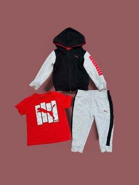 PUMA Toddler Boys 3-Piece Tracksuit Set with Zip-Up Hoodie, T-Shirt, and Joggers